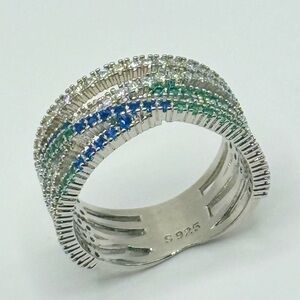 NWOT S925 Silver Tone Intertwined multicolor Cubic Zircon Eternity Ring in 7